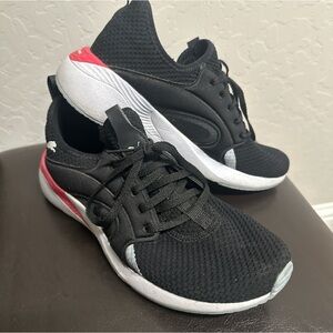 Black Knit Athletic Sneakers with White & Pink Accents